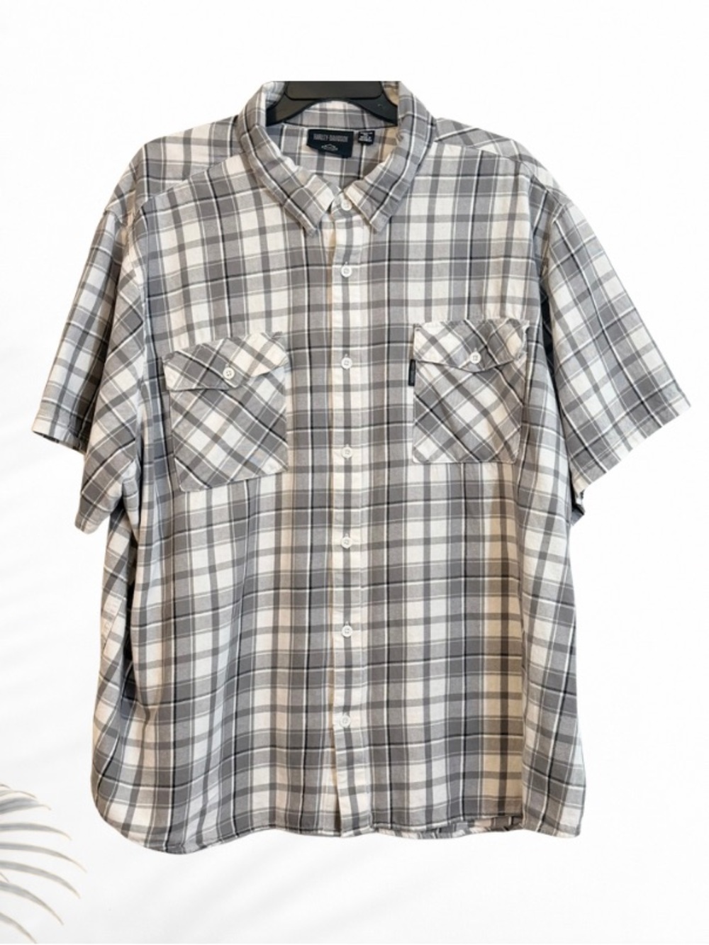 Harley-Davidson Men’s 5XL Gray White Plaid Button Up Shirt